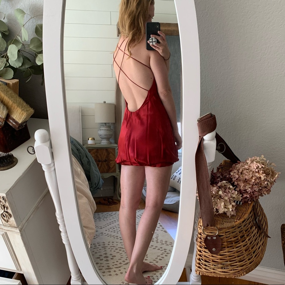 Dark Red Silk Bebe dress with bow front, backless